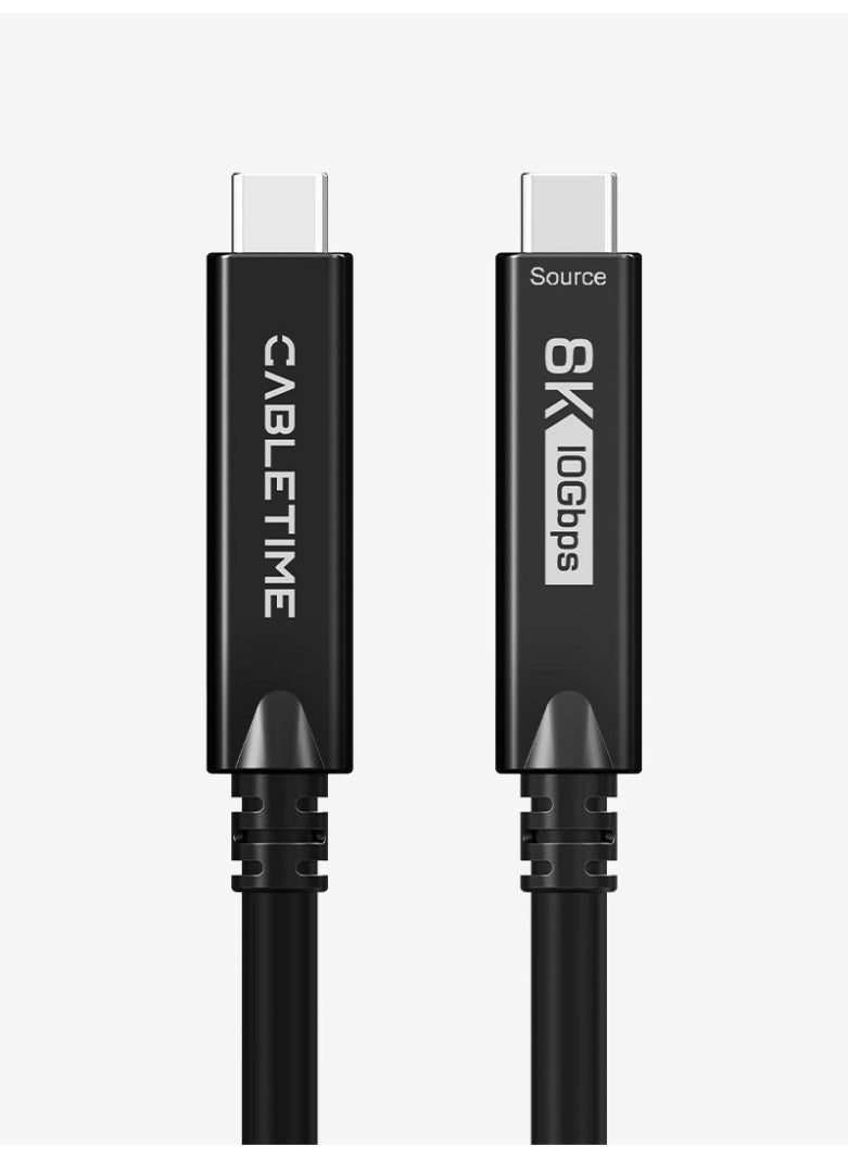 CABLETIME USB 3.2 GEN2X1 TYPE C TOTYPE C DP 4-LANE FULL FUNCTIONAL  CABLE | LONG USB C ACTIVE OPTICAL CABLE 60W 10GBPSG 8K60HZ VIDEO - Image 1